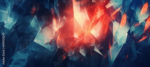 Abstract crystal blue and red background - Geometric blue background. Abstract pattern backdrop. Technology. Futuristic.
