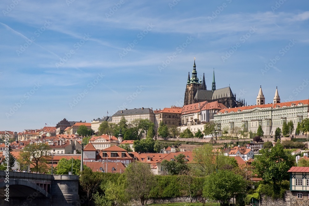 Prague cityscape with cathedral, castle and historic palaces, Czech Republic