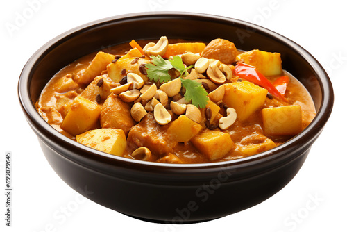 Massaman Curry, black bowl, transparent background, isolated image, generative AI