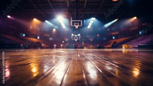 Basketball court. Sport arena. 3d render background. unfocus in long shot distance © alexkich