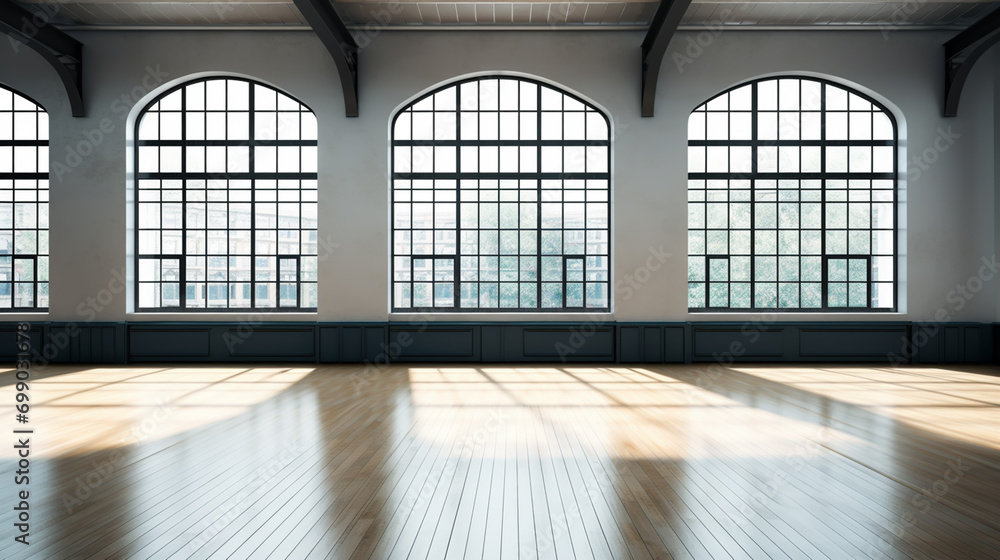 Empty dance studio and cityscape Empty dance studio and cityscape