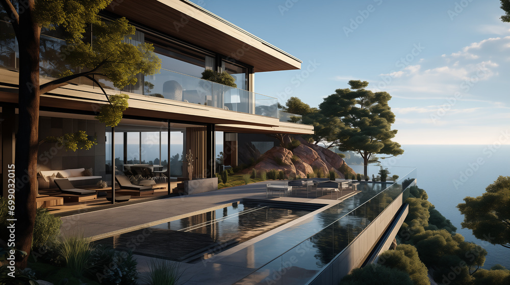 modern villa on the mountain with sea views