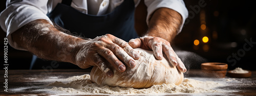 Making dough by hands at bakery