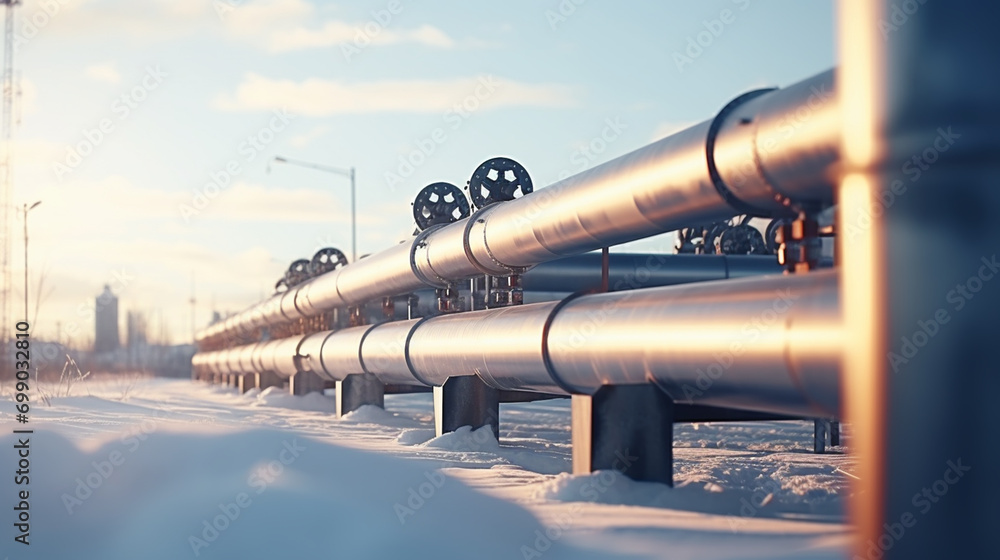 Winter landscape with the snow-covered gas pipeline and trees in hoarfrost. Gas pipe transite snow winter. Winter landscape with the snow-covered gas pipeline and trees in hoarfrost. Gas pipe transite snow winter.
