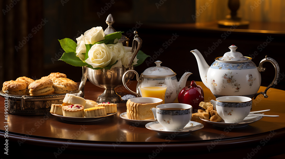 A classic English afternoon tea scene with scones