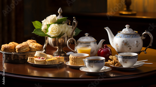 A classic English afternoon tea scene with scones
