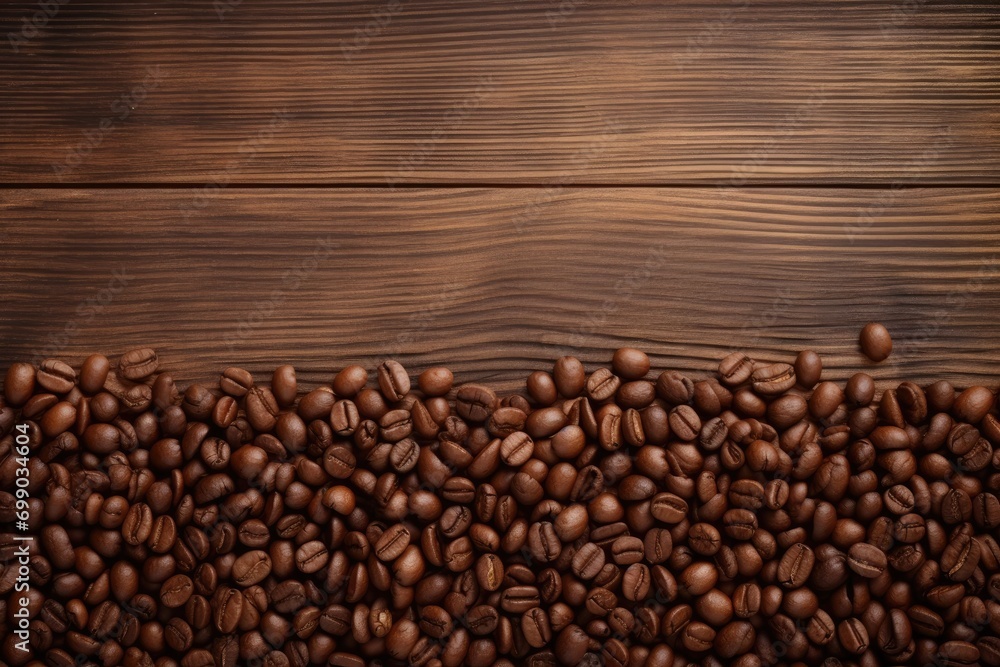 Fototapeta premium A close-up of roasted coffee beans, highlighting the rich texture and depth of color, perfect for depicting the essence of coffee