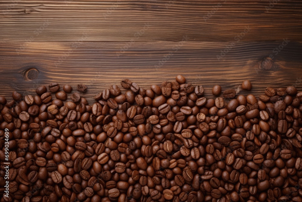 Fototapeta premium A close-up of roasted coffee beans, highlighting the rich texture and depth of color, perfect for depicting the essence of coffee