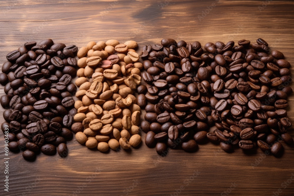 Fototapeta premium A close-up of roasted coffee beans, highlighting the rich texture and depth of color, perfect for depicting the essence of coffee