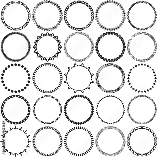 Collection of Round Decorative Border Frames with Clear Background. Ideal for vintage label designs.