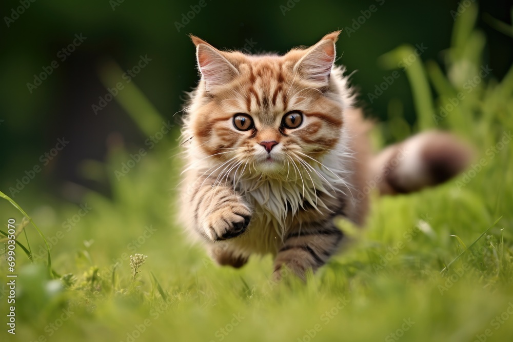 A Maine Coon cat strides through a bed of autumn leaves, its fur illuminated by soft sunlight, capturing the essence of fall A Maine Coon cat strides through a bed of autumn leaves, its fur illuminated by soft sunlight, capturing the essence of fall