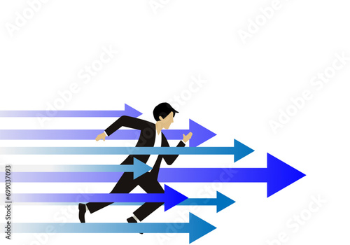 Businessman running after arrow, business race vector illustration