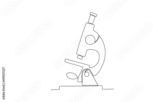 Single continuous line drawing of Microscope. Equipment for doctor examining patient heart beat condition. Medical health care service excellence concept. Modern one line draw design vector graphic il