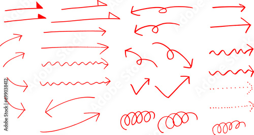 赤色　矢印　マジックで書いた手描き　セット