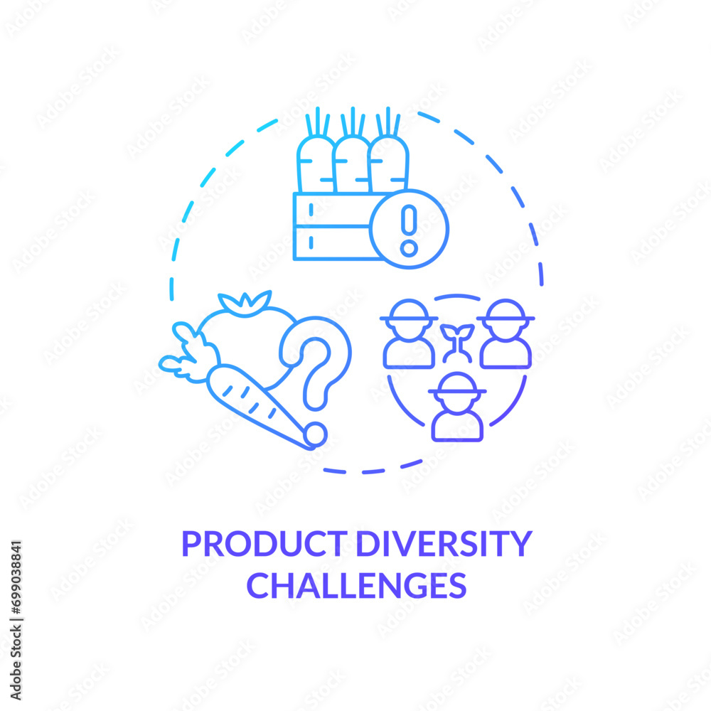 2D gradient product diversity challenges icon, creative isolated vector, thin line illustration representing agricultural clusters. 2D gradient product diversity challenges icon, creative isolated vector, thin line illustration representing agricultural clusters.
