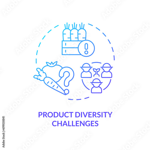 2D gradient product diversity challenges icon, creative isolated vector, thin line illustration representing agricultural clusters.