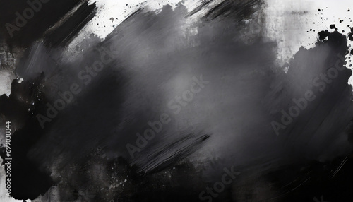 black and white abstract acrylic painting background texture with grunge brush strokes photo