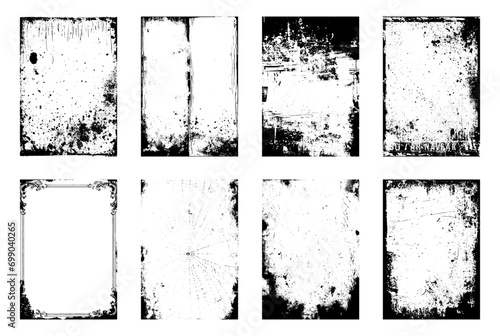Dirty grainy stamp and scratches page cover art. Retro distressed grunge textures collection. Dirty Grunge Textures Vector Set