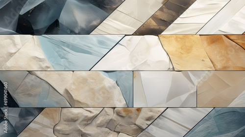 A collection of Earth s textures in a patchwork design  including sandy dunes  pebble-strewn shores  and crystalline ice formations Ai Generative