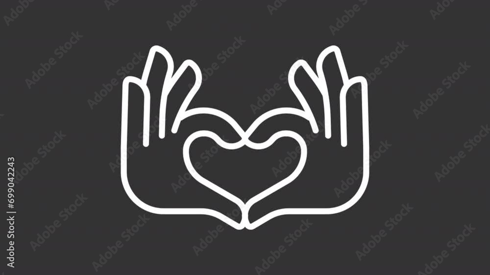 2D white simple thin line animation of love gesture icon, HD video with transparent background, seamless loop 4K video representing hand gesture. 2D white simple thin line animation of love gesture icon, HD video with transparent background, seamless loop 4K video representing hand gesture.