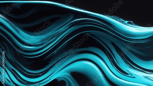 Cyan and black colors 3d rendering of abstract wavy liquid background