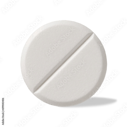One white round tablet pill isolated on transparent background, png
