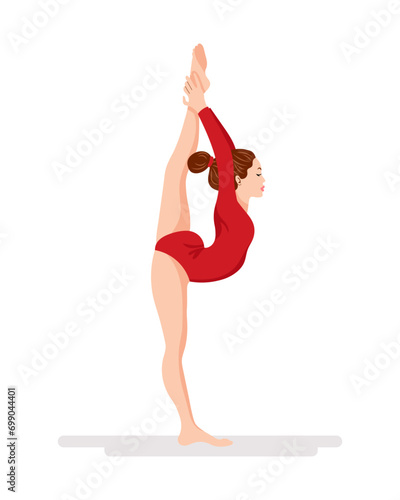 Girl gymnast, ballerina. The girl does a gymnastic exercise. Sports illustration, vector