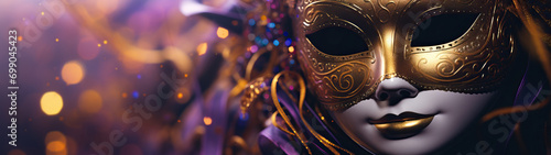 Venetian Carnival mask banner. Generative AI.