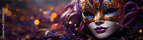 Venetian Carnival mask banner. Generative AI.