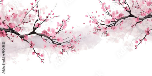 Ink painting cherry blossom in white background