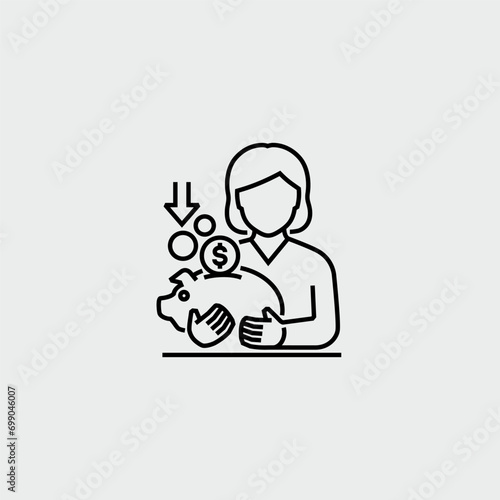 Woman Holding Piggy Bank Symbol Vector Line Icon