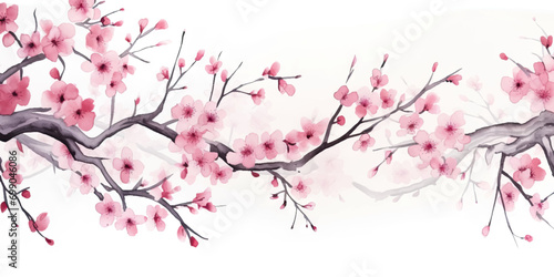 Ink painting cherry blossom in white background
