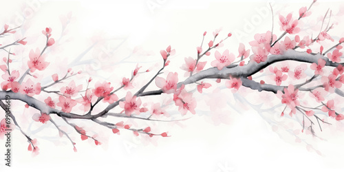 Ink painting cherry blossom in white background
