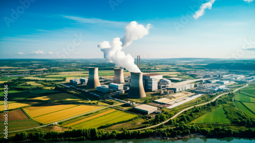 Wallpaper Mural Aerial view of a nuclear power plant complex with a reactor building, cooling towers. Torontodigital.ca