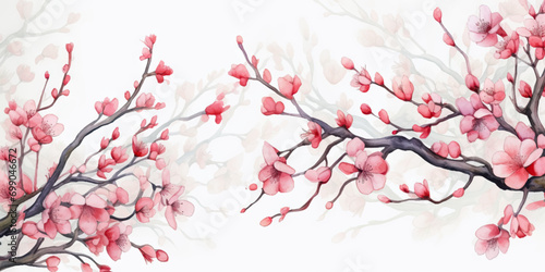 Ink painting cherry blossom white background