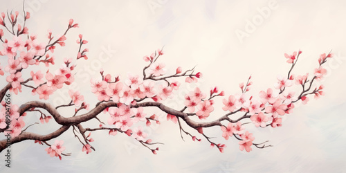 Ink painting cherry blossom white background