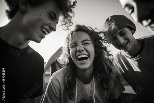 Youthful Joys: Group Of Teenagers Laughs And Hangs Out, Embodying The Spirit Of Youth © Anastasiia