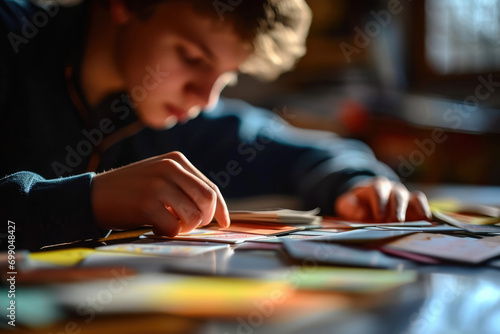 Teenager Studies With Flashcards, Preparing For Test photo