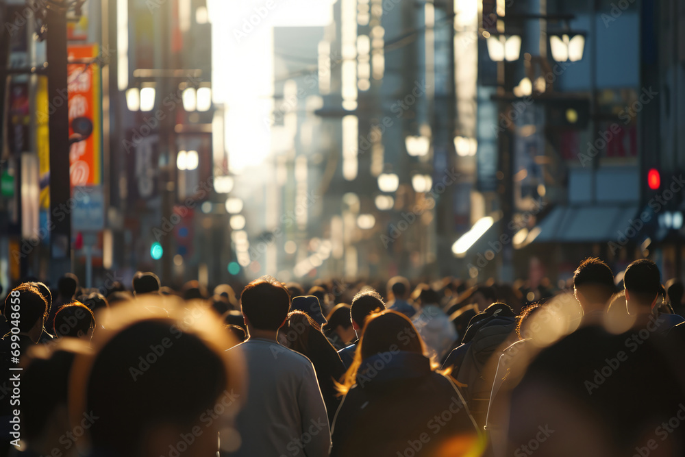 Busy Crowd Fills Streets Of Tokyo, Bustling With Activity - obrazy, fototapety, plakaty 