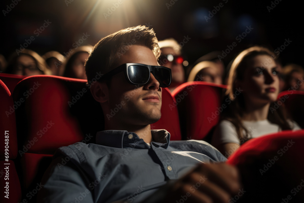 Expert Movie Critic Fully Engrossed In Film Screening Highquality Photo