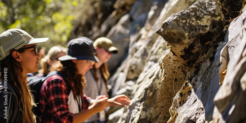 Students On Geology Field Trip Examine Rock Formations photo