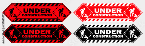 under construction printable banner poster for working area pictogram template design background