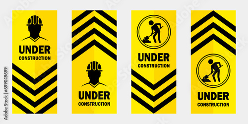 under construction for working area warning sign printable signs poster template design set collection