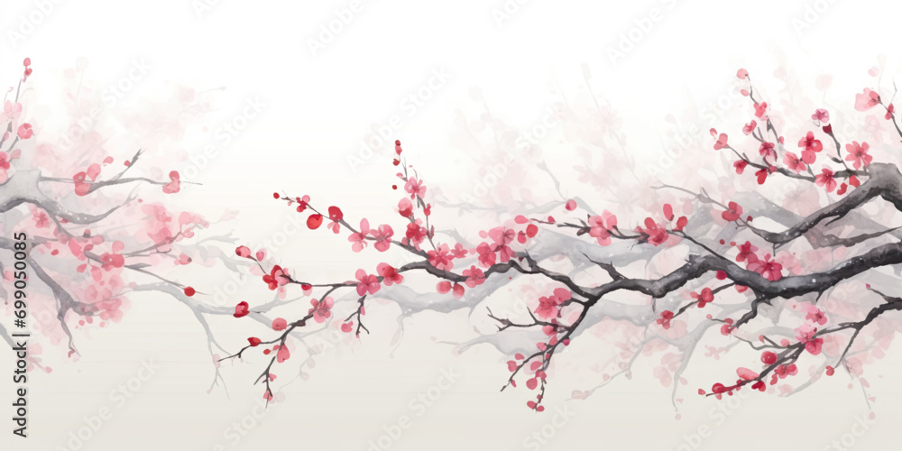 Ink painting cherry blossom white background Ink painting cherry blossom white background
