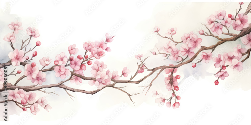 Naklejka premium Ink painting cherry blossom white background