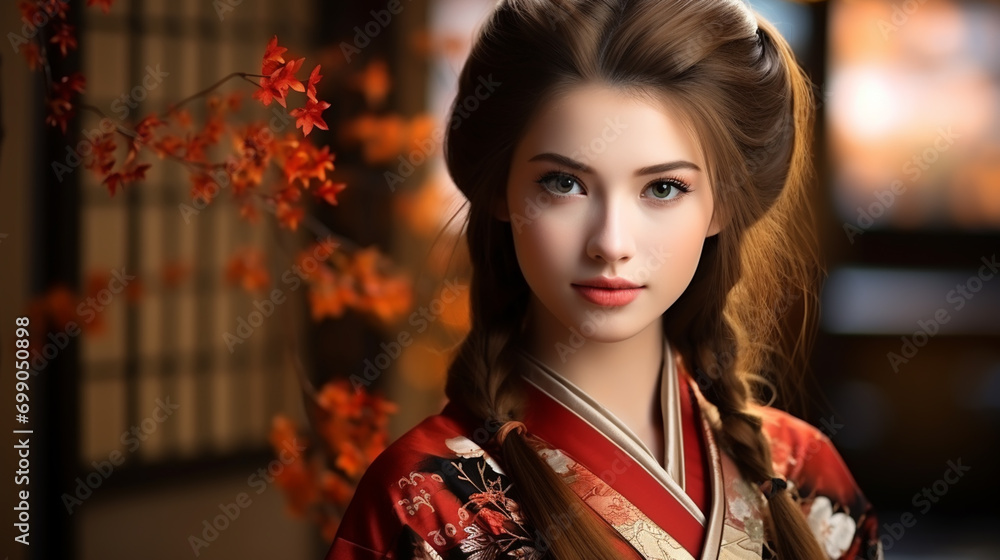 Woman Unidentified female dresses Kimono for her wedding ceremony Woman Unidentified female dresses Kimono for her wedding ceremony
