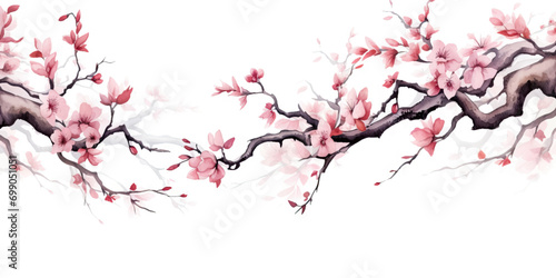 Ink painting cherry blossom white background