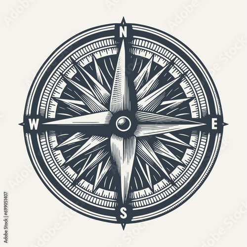 Photography Compass. Vintage engraving style woodcut vector illustration.