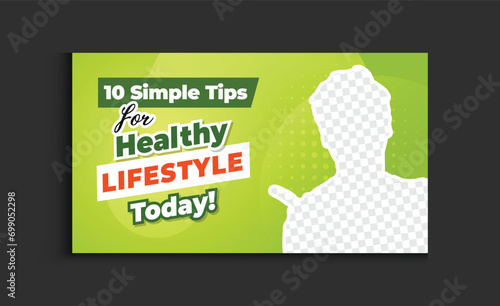 Healthy lifestyle and health tips online eye-catching YouTube thumbnail Attractive video template Medical healthcare editable banner Vector design