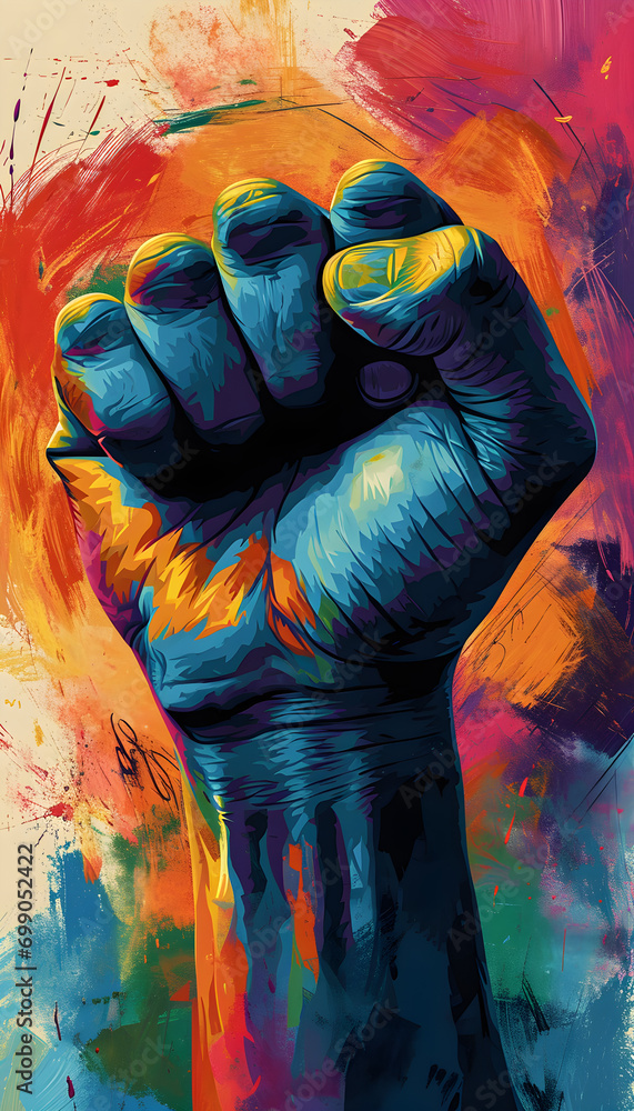 colorful black lives matter background, black fist, black history month illustration poster - obrazy, fototapety, plakaty 